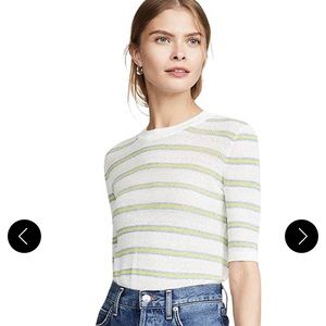 NWT Veronica Beard Dean Striped Knit Short Sleeve White Sweater